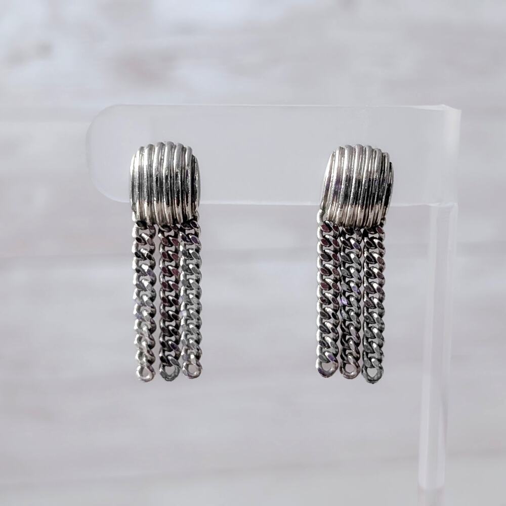 Vintage Avon Stud Earrings - Silver Tone Stylish Dangle